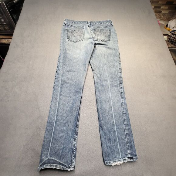 Old Navy Jeans Womens Size 10 Blue Lowest Rise Straight Distressed Denim Stretch - Picture 10 of 12